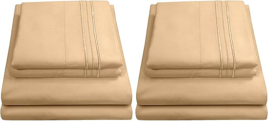 Twin Sheets - Breathable Luxury Sheets with Full Elastic & Secure Corner Straps Built in - 1800 Supreme Collection Extra Soft Deep Pocket Bedding Set, Sheet Set, Twin, Camel (Pack of 2)