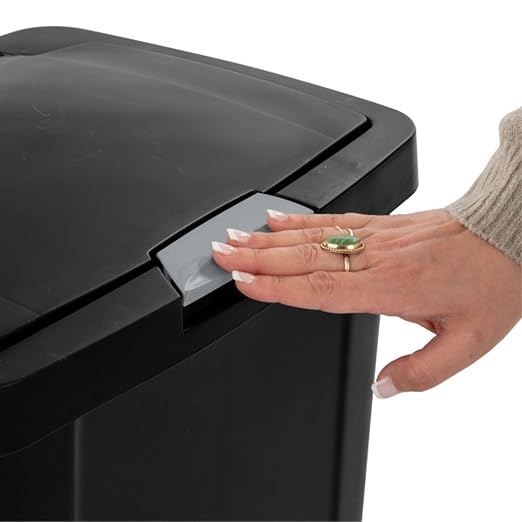 Sterilite 13 Gallon TouchTop Narrow Plastic Wastebasket with Secure Titanium Latch for Kitchen, Bathroom, and Office Use, Black (16 Pack) - Image 7