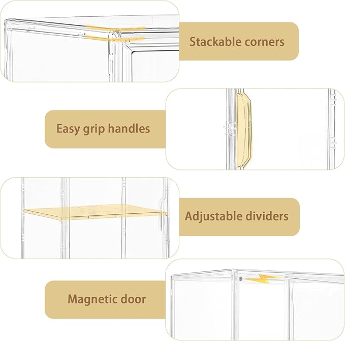 Acrylic Display Case for Collectibles, Clear Storage Bin with 3 Adjustable Layers and 1 Removable Divider, Stackable Clear Storage Box with Magnetic Door for Figures, Home or Office,Large - Image 3