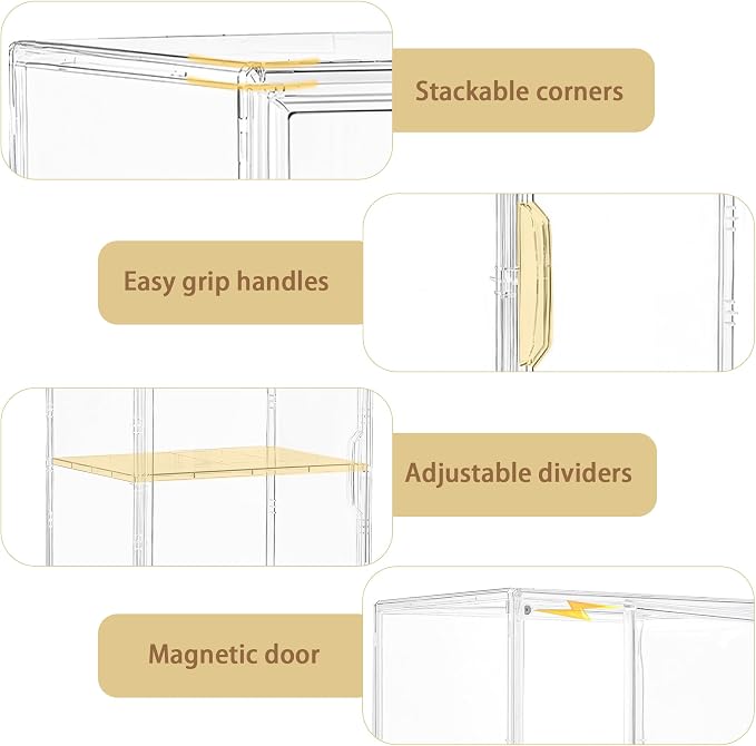 Acrylic Display Case for Collectibles, Clear Storage Bin with 3 Adjustable Layers and1 Removable Divider, Stackable Clear Storage Box with Magnetic Door for Figures, Home or Office,Large,2Pack - Image 3