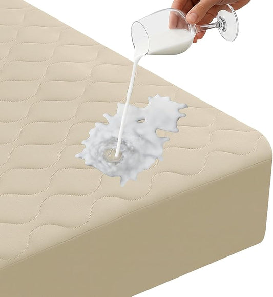 Waterproof Mattress Protector,Full Mattress Protector Fitted Up to 16" Deep Pocket, Soft Breathable Bed Mattress Cover for Bedroom,Doom Room Machine Washable,(Khaki)