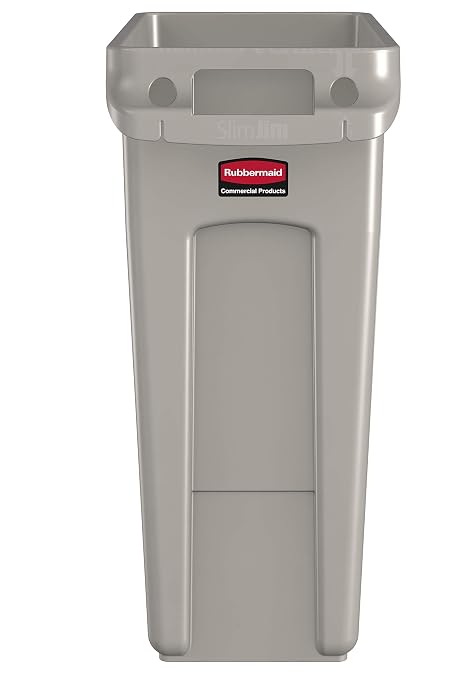 Rubbermaid Commercial Products Slim Jim Trash/Garbage Can with Venting Channels, 16-Gallon, Beige, for Kitchen/Office/Workspace, Pack of 4 - Image 2