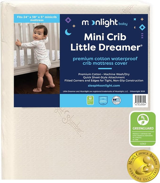 Moonlight Slumber Little Dreamer Mini Crib Mattress Cover - 100% Waterproof and Hypoallergenic - Fits 24"x 38"x 5" - Mattress Not Included