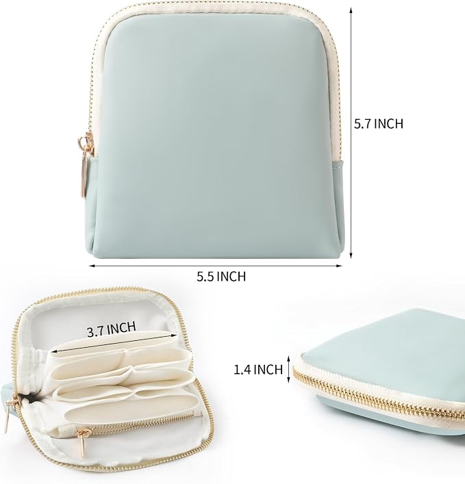 Genuine Leather Travel Jewelry Organizer Case Pouch Bags with Zipper, Small Mini Portable Jewelry Storage Bag for Ring Earrings Necklace Bracelet Travel Essentials Gift for Women（Cyan） - Image 2