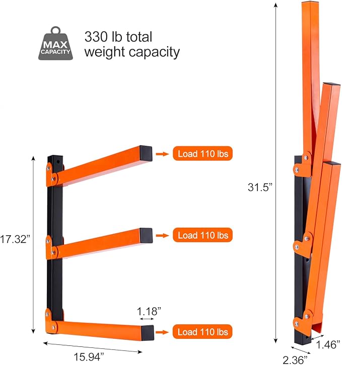 Ultrawall Wall Mount Wood Organizer Racks, Lumber Storage Metal Racks Wood Storage Racks with 3-Level (3 Pack) - Image 3