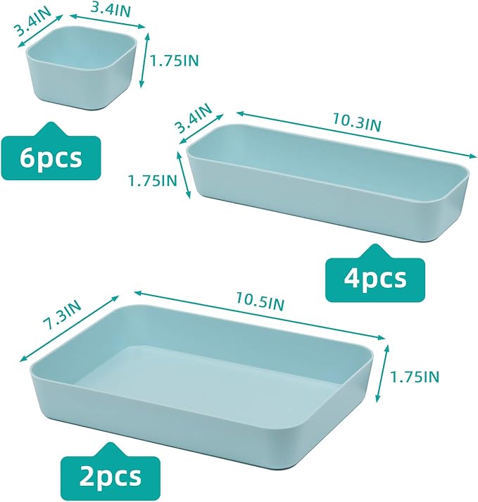 Backerysupply Set Of 12 Blue Color Plastic Desk Drawer Organizers For Makeup Bathroom Office Kitchen Vanity Drawer Storage Box Container - Image 2