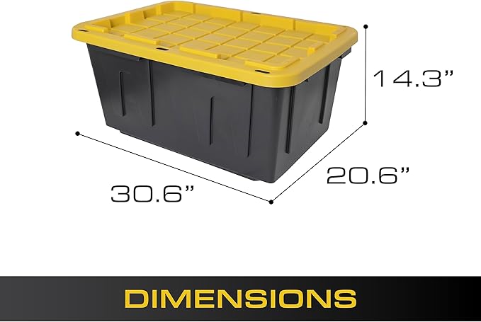 CX Black & Yellow 27-Gallon Heavy Duty Storage Bins with Lids, Stackable Plastic Storage Bins with Weather-Resistant Design, Home Organization, 4 Pack (14.3"H x 20.6"W x 30.6"D) - Image 3