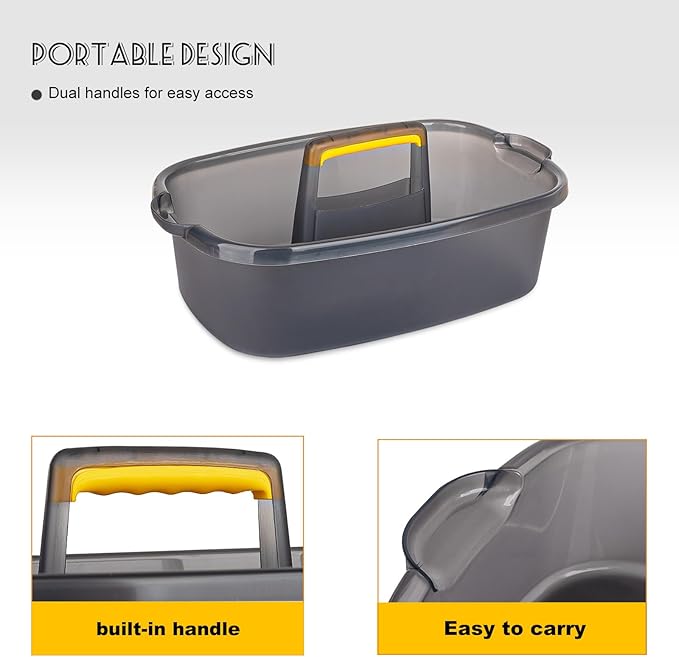 Large Cleaning Supplies Caddy Portable Shower Basket Supply Organizer with Handle Plastic Bucket Tool Storage for Bathroom, Bedroom, Kitchen, College Dorm, Garden, Clear Grey - Image 4