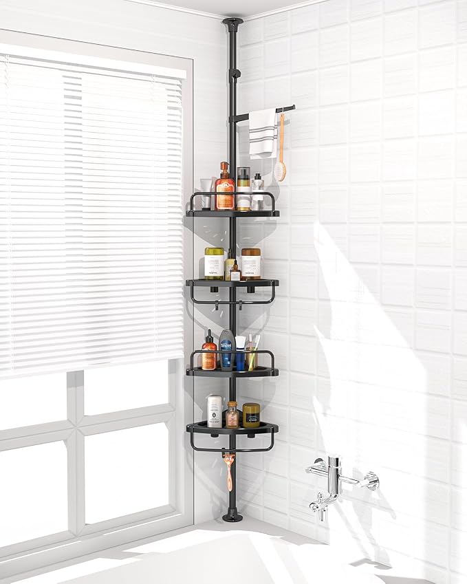 ADOVEL 4 Layer Corner Shower Caddy, Stainless Steel Constant Tension Pole Shower Organizer, Adjustable Corner Shower Shelf, Rustproof 3.3 to 9.8 ft by ADOVEL