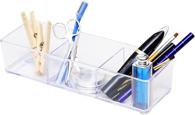carrotez 3 Compartment Clear Plastic Drawer Organizer for Makeup, Bathroom, Desk, Vanity - Image 3