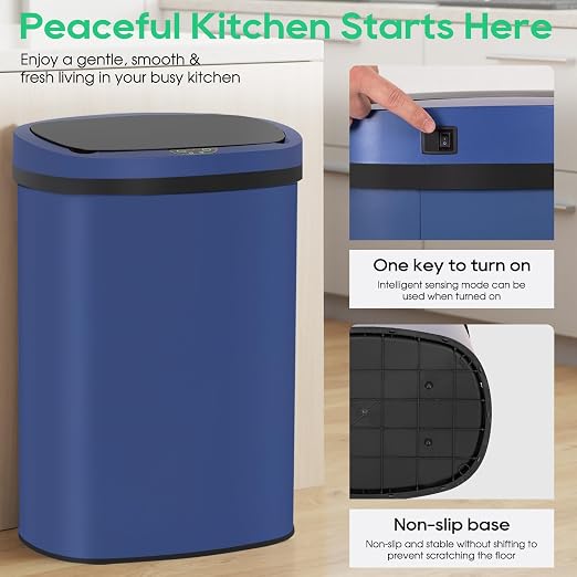 BestOffice 13‑Gallon Automatic Sensor Trash Can, Deep Blue – 50 L Touchless Motion‑Activated Kitchen Garbage Bin, Fingerprint‑Resistant Stainless Steel - Image 5