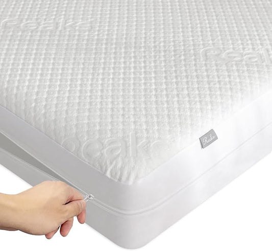 King Size Mattress Protector with Zipper - 100% Waterproof Zippered Mattress Cover - Soft & Cooling Noiseless Bed Mattress Covers - Top Removable Mattress Encasement 10-12" Deep