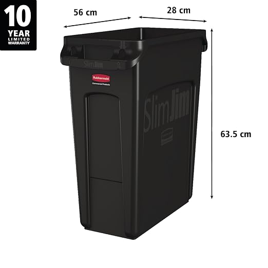 Rubbermaid Commercial Products Slim Jim Plastic Rectangular Trash/Garbage Can/Bin with Venting Channels, 16 GAL, Black, for Kitchens/Classrooms/Offices/Back of House - Image 3