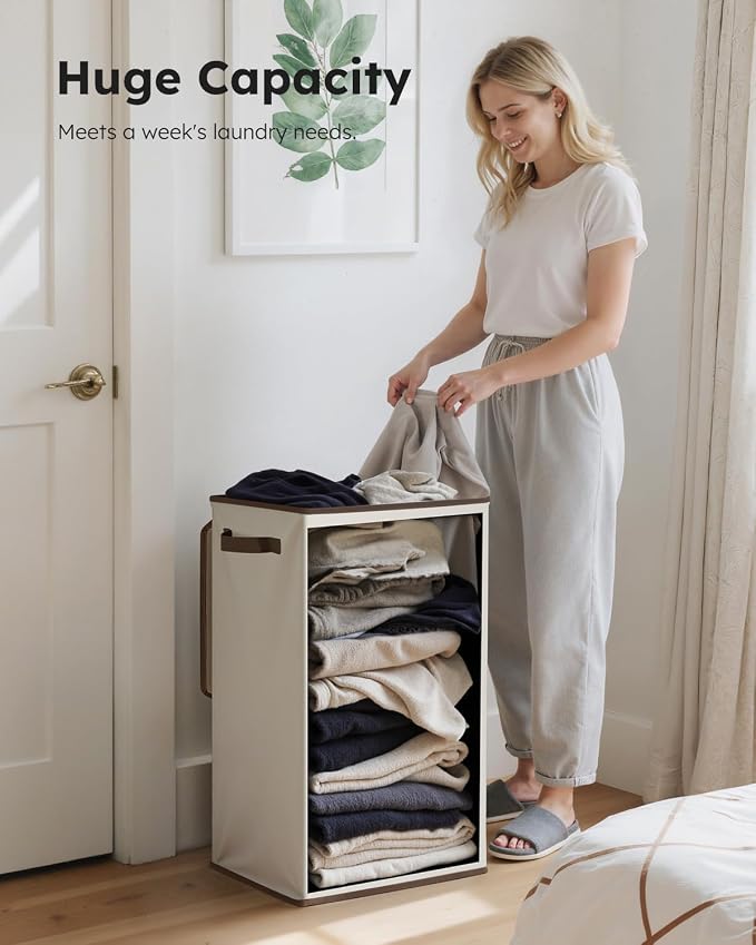 SOLEDI Laundry Hamper with Lid 90L Large & Tall Collapsible Laundry Basket, Clothes Hamper with Bag Removable Easy to Carry, Dirty Hampers for Bedroom, Bathroom, Dorm, College, Beige - Image 3