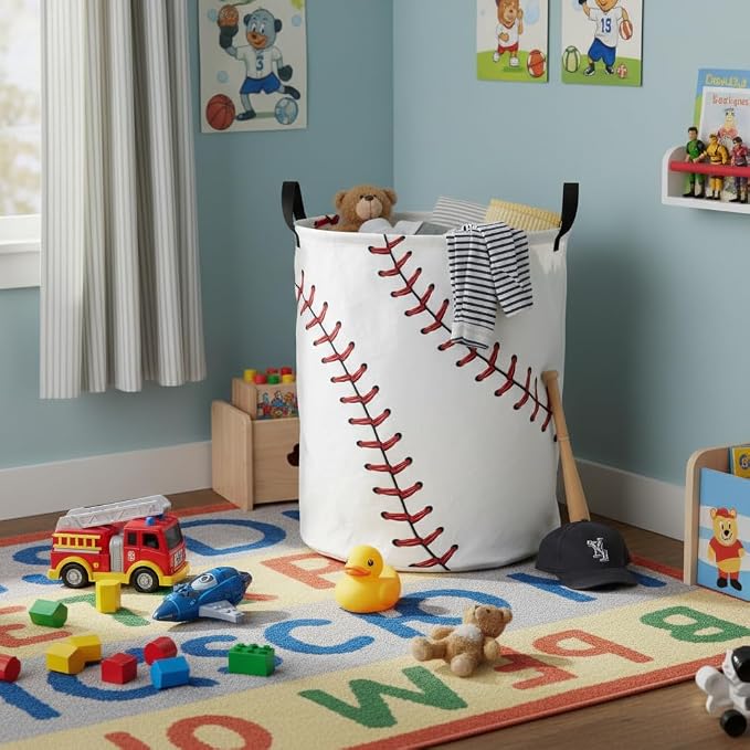 Baby Laundry Hamper kids laundry Basket Waterproof Laundry Bag for Bedroom Toy Clothes Organizer Room Décor(Baseball) - Image 4