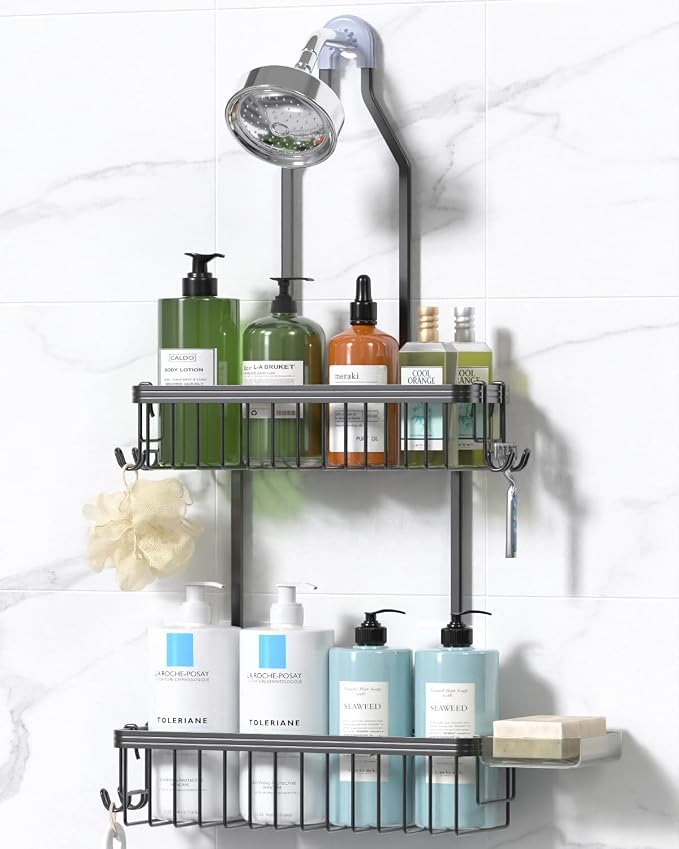 YASONIC Shower Caddy Hanging, Never Rust Shower Organizer Hanging, Aluminum Shower Racks for Inside Shower with Hooks for Razor, Bathroom Organizers and Storage with Soap Holder, Grey by YASONIC