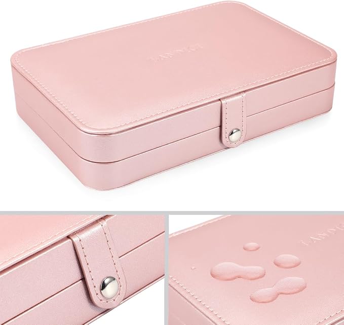 LANDICI Small Jewelry Box for Women Girls, PU Leather Travel Jewelry Case, Portable Jewelry Organizer Storage Holder Display for Ring Earrings Necklace Bracelet Women Kids Gift, Rose Gold - Image 4