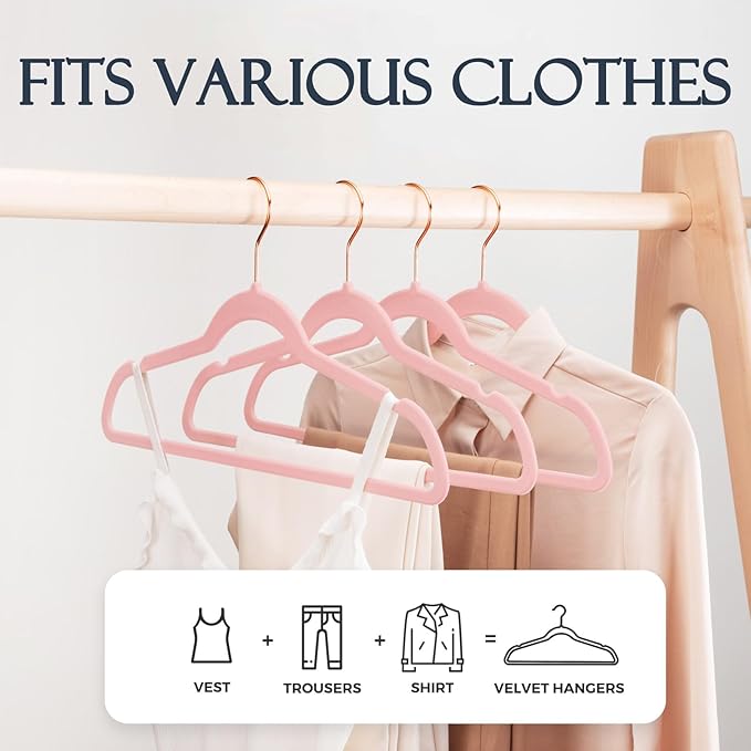 HOUSE DAY Pink Velvet Hangers 360 Pack, Premium Non-Slip Felt Clothes, Sturdy Heavy Duty Coat, Durable Hangers for Suits, Space Saving with No Hanger Mark, 360° Swivel Rotating Rose Gold Hook - Image 3