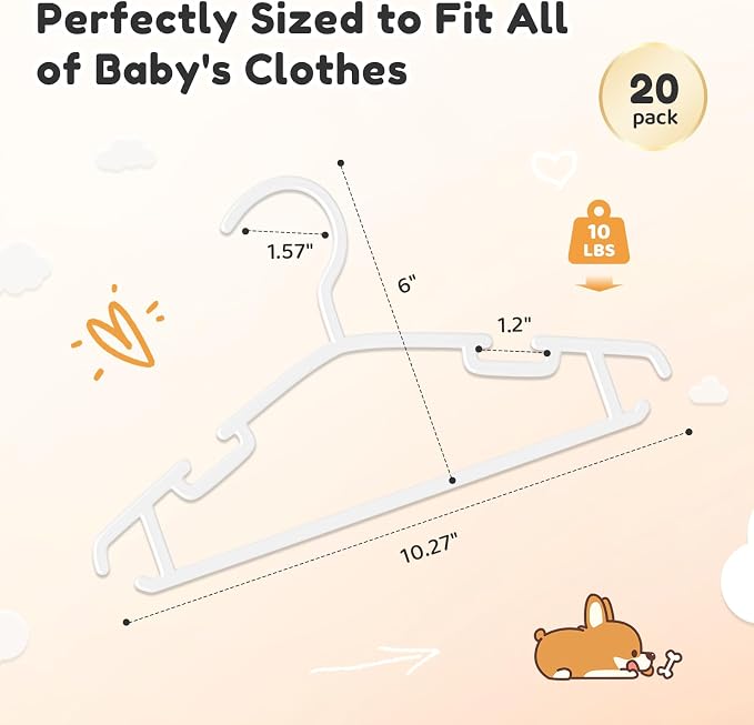 Kids Plastic Hangers, Baby Clothes Hangers for Closet 20 Packs Non-Slip Toddler Hanger for Infant Child Clothing Pants Coats Skirts (White) - Image 2