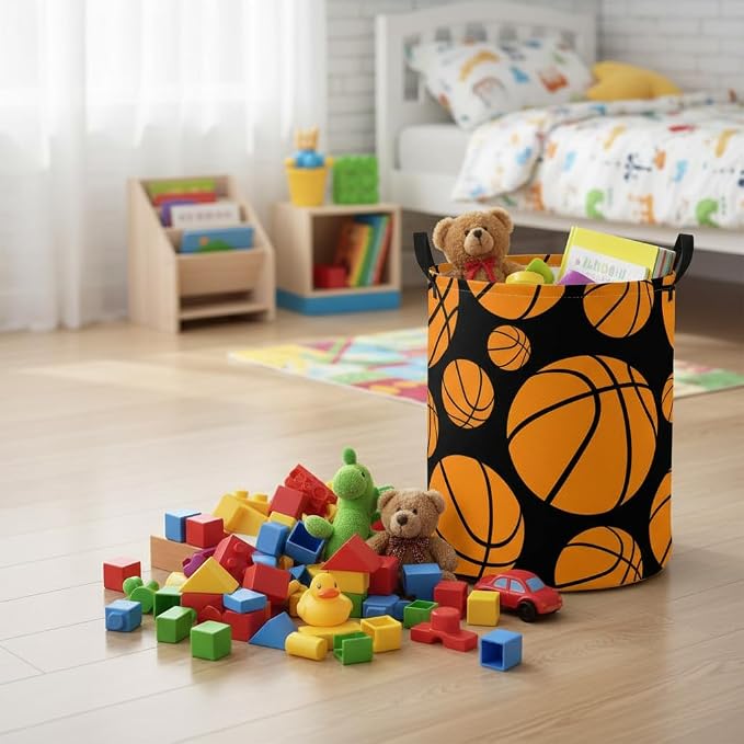 Baby Laundry Basket Baby Nursery Hamper Kids Laundry Basket Toy Storage Bin for Boys Room Decor Gift Baskets for Bedroom Bathroom(Basketball) - Image 4
