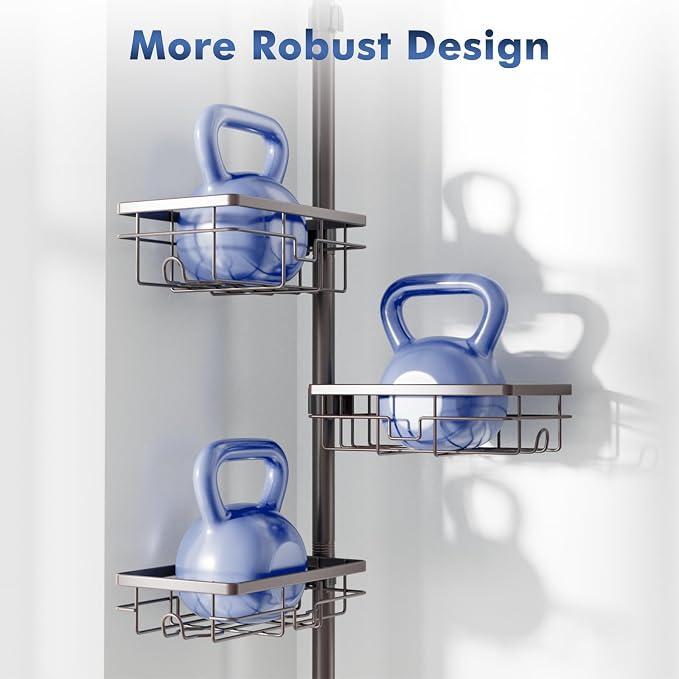 Vatex Corner Shower Caddy Tension Pole,Adjustable 30-120 Inch Bathroom Organizer Storage,Rustproof 6-Tier Shower Corner Shelves,Towel Rack, Toothbrush Holder, Soap Dish Organizers - Image 9