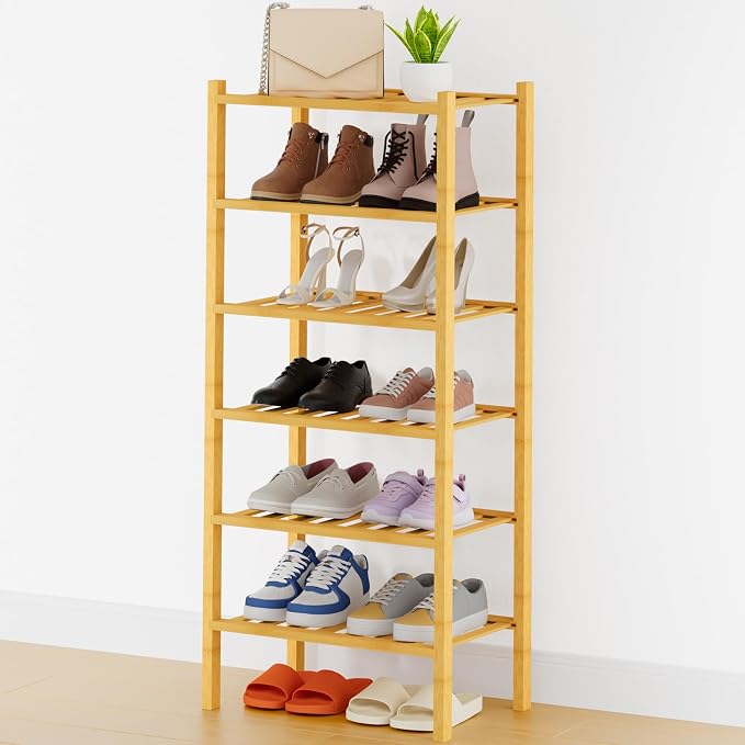 Smiry Shoe Rack, 6 Tier Thick Small Bamboo Shoe Organizer, Stackable Free Standing Wooden Shoe Storage Shelf for Closet, Entryway, Front Door Entrance, Natural by Smiry