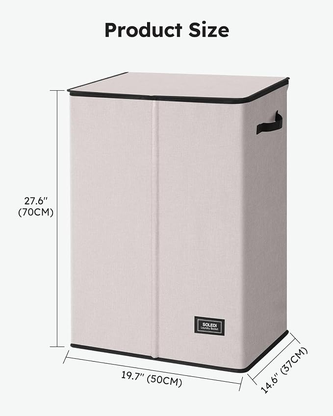 SOLEDI Laundry Hamper with Lid 130L Large & Tall Collapsible Laundry Basket, Clothes Hamper with Bag Removable Easy to Carry, Dirty Hampers for Bedroom, Bathroom, Dorm, College, Light taupe - Image 7