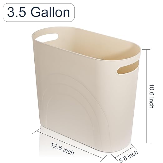 rejomiik Small Trash Can, 3.5 Gallon Slim Garbage Can Plastic Waste Basket with Handles Container Bin for Narrow Spaces Bathroom, Bedroom, Kitchen, Office at Home, Cream - Image 6