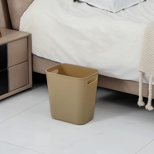 UUJOLY Plastic Small Trash Can Wastebasket, Garbage Container Basket for Bathrooms, Laundry Room, Kitchens, Offices, Kids Rooms, Dorms, 3.5 Gallon, Khaki - Image 2