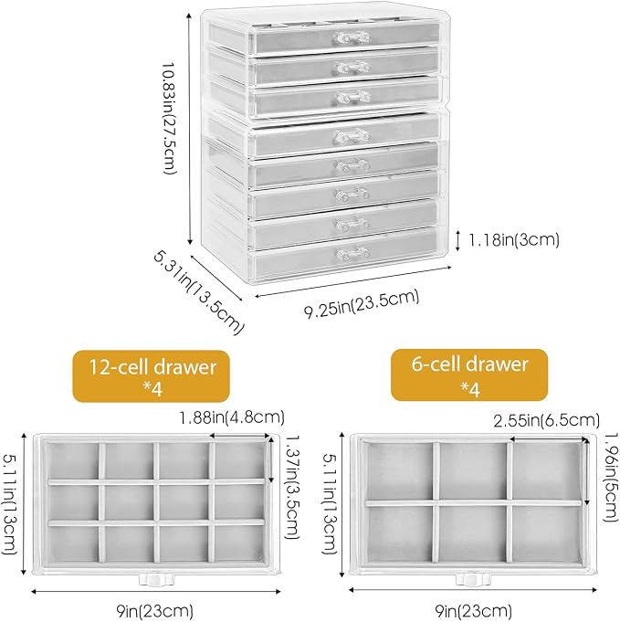 ProCase Earring Holder Organizer Jewelry Box with 8 Drawers, Acrylic Clear Earring Case with Adjustable Velvet Trays for Women - Grey, 8 Layers - Image 4