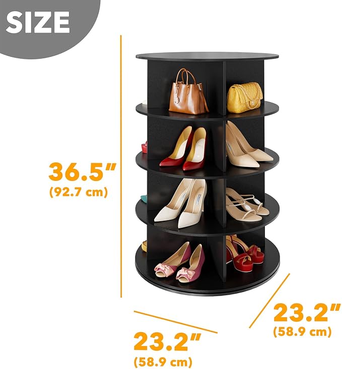 SpaceAid 4 Tier Rotating Shoe Rack Tower, Spinning Shoe Display Lazy Susan, Revolving 360 Shoe Rack Storage Round Carousel, Vertical Handbag Rotate Shoes Closet Organization (4-Tier Black) - Image 2