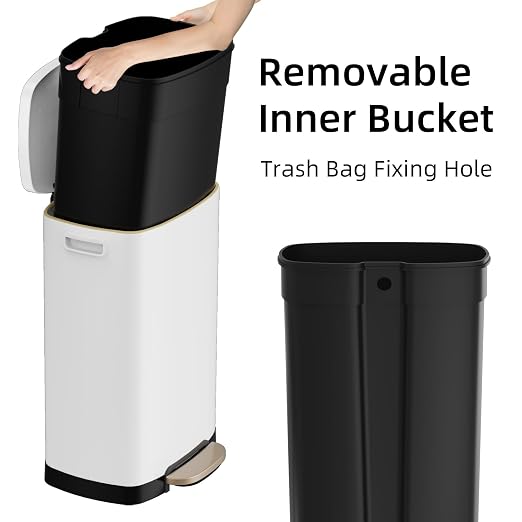 KUK 13 Gallon Kitchen Trash Can with Lid, 50L/13Gal Office Step Garbage Can for Home, Kitchen, Laundry Room, Office, Brushed Stainless Steel, White - Image 4