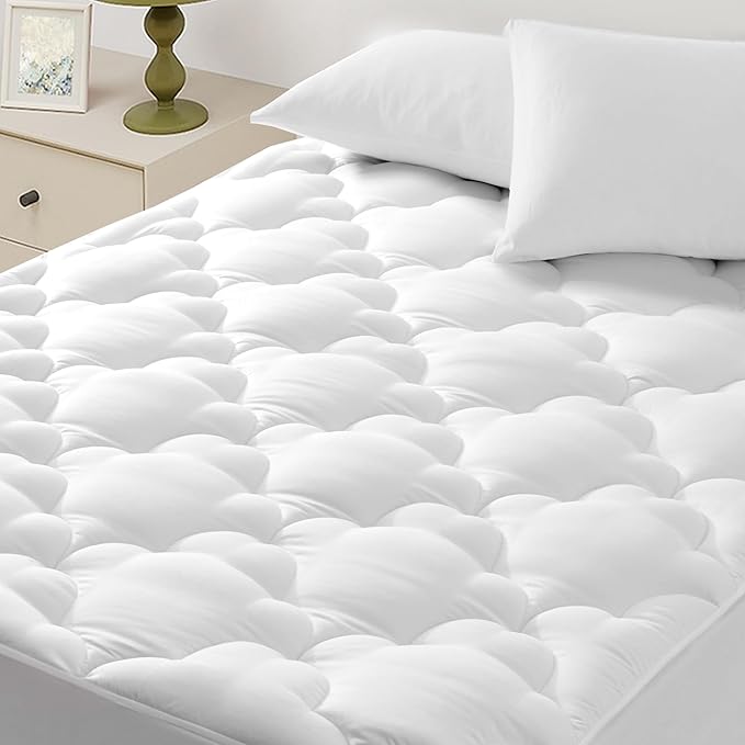 Queen Size Quilted Mattress Pad Pillow Top Mattress Cover Protector Cooling Soft for Breathable Padded Deep Pocket 8-21 Fitted Supportive，White