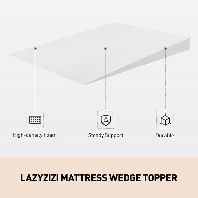 Mattress Wedge Only, 7-Inch Twin Inclined Bed Wedge Mattress Topper for Acid Reflux, GERD, Neck & Back Pain, Snoring, Adjustable Elevator Under Mattress Support for Bedroom