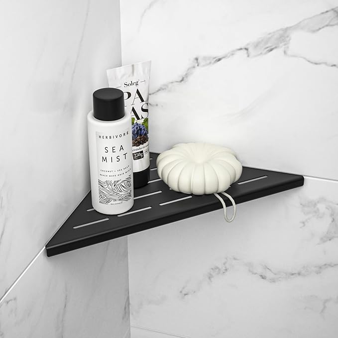 Corner Shower Shelf 10" Matte Black 304 Stainless Steel Slot Design Recessed Corner Shelf Bathroom Grout in Shelf for Tiled Wall by Bernkot