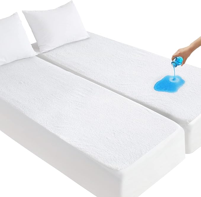 Split King Mattress Protector for Adjustable Bed Waterproof Split King Sheets Fitted up - 14'' Terry Mattress Pad Cover Protector Machine Wash, White