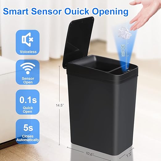 Anborry Bathroom Automatic Trash Can 4 Gallon Touchless Motion Sensor Small Garbage Can with Lid Smart Electric Plastic Narrow Garbage Bin for Living Room Bedroom Office Kitchen (Black) - Image 4