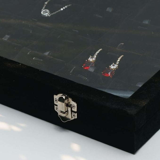 Jewelry Box Necklace Organizer Tray (Black) Necklace Display Case for Storage Jewelry Necklaces Display Stand 24 Slot Pendant Holder for Women - Image 3