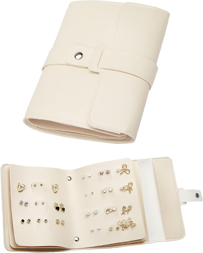 LAKE OF FIRE Earring Holder Organizer with Foldable Book Design Jewelry Book Organizer, Portable Pu Leather Travel Earring Case(Beige) by LAKEOFFIRE