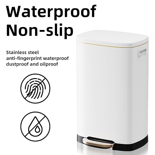KdbK 13 Gallon Trash Can with Lid, 50L Fingerprint Proof Stainless Steel Kitchen Trash Can with Removable Inner Bucket and Lid Soft Close, Pedal Rubbish Bin for Home Office, White - Image 5