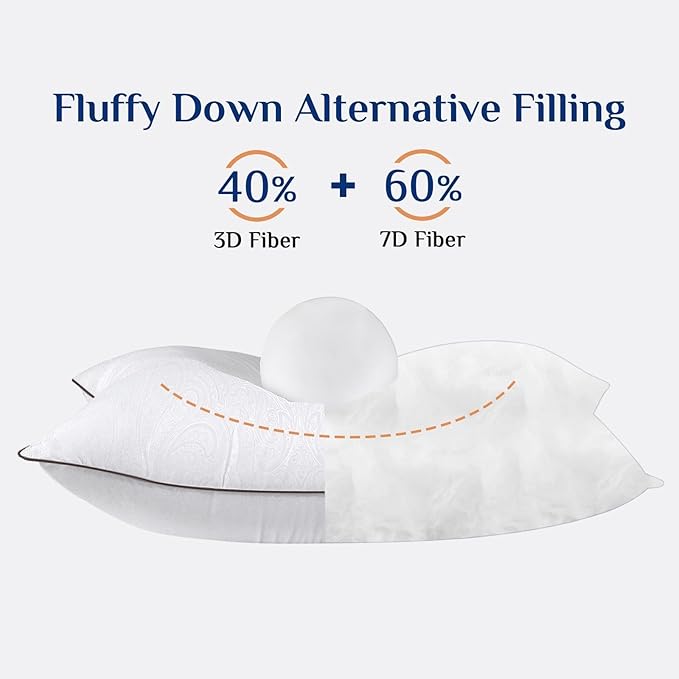 JOLLYVOGUE Bed Pillows Standard Size Set of 4, Cooling and Supportive Full Pillow 4 Pack with Down Alternative Filling for Side and Back Sleepers, Hotel Collection