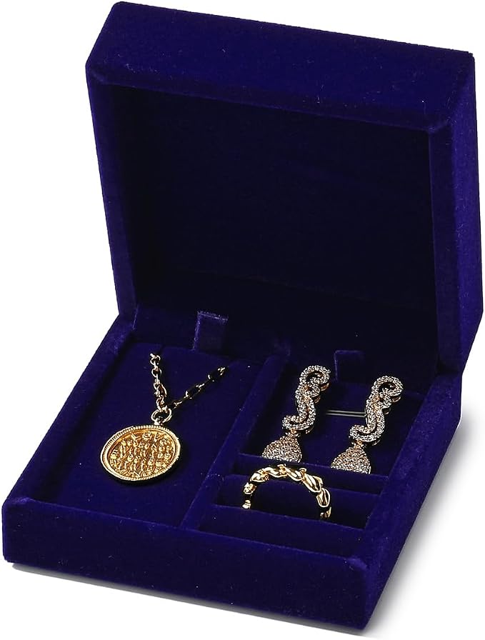 3 in 1 Velvet Jewelry Set Gift Box Earring Gift Box Ring Necklace Boxes Small Jewelry Storage Boxes for Travel Birthday Mother's Day Valentine's Day Gifts (Blue) - Image 2