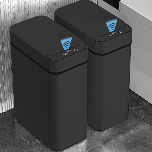 Yatmung 2 Pack - Skinny Trash Bin Sensor Motion 2.5 Gallon Touchless Bathroom Trash Can - Smart Trash Can with Lid - Electric, Narrow, Plastic, Auto Open - Small Slim Automatic Garbage Can (Black) - Image 7
