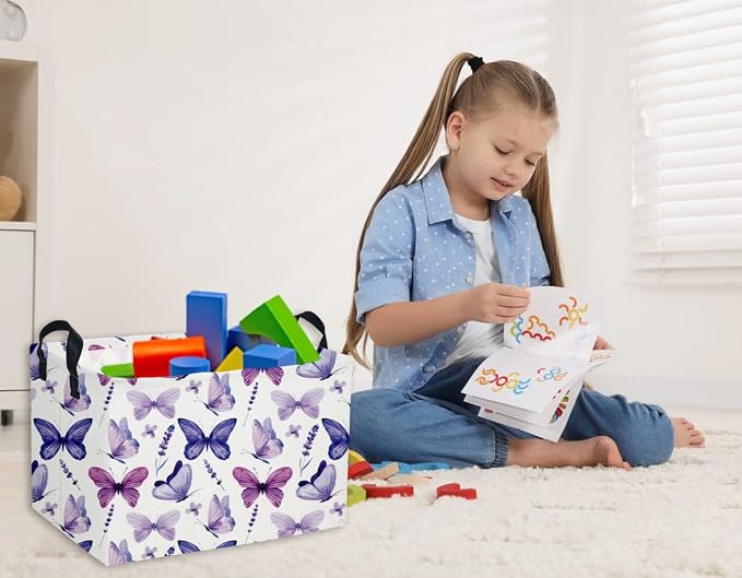 Rectangular Butterfly Baskets Girls Basket Kids Storage Bins Girls Storage Bin Organizer Box Room Decor for Home(Purple Butterfly) - Image 3