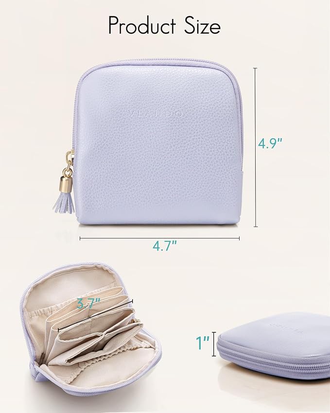 VLANDO Mini Jewelry Travel Case,Jewelry Pouch Bags with Zipper, Velvet Jewelry Organizer Storage Bag for Bracelet Rings Earring Travel Essentials Gifts for Women Girl - Purple - Image 2