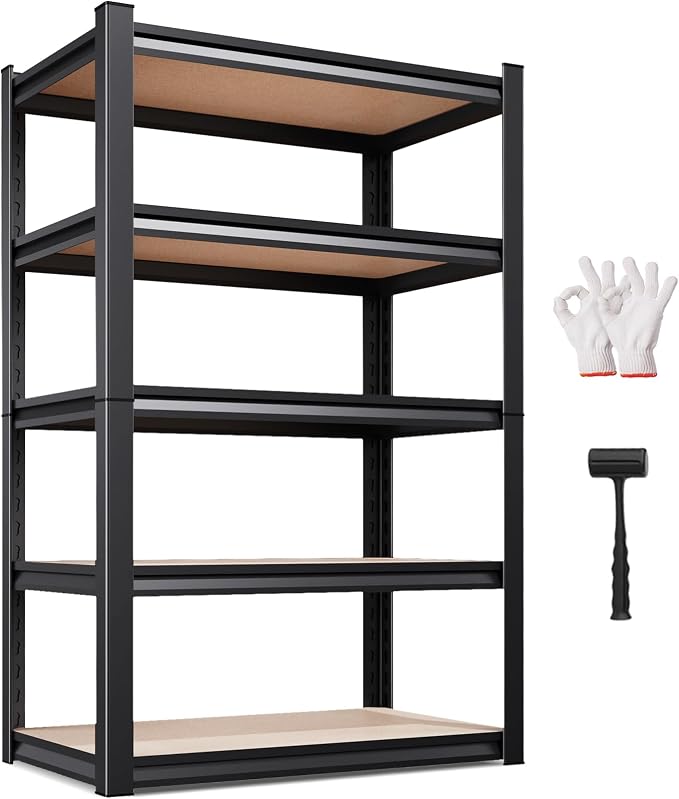 5-Tier Garage Shelving Heavy Duty Storage Shelves, Adjustable Shelving Unit, Utility Garage Organizer Shelf for Basement, Pantry, Kitchen, Warehouse,Supermarket, 31.5" Wx13.8 Dx71.2 H,Black by Unknown