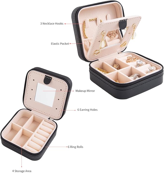 KElofoN Jewelry Case & Box Organizer - Small, Mirrored, for Girls & Women (Black-5) - Image 5