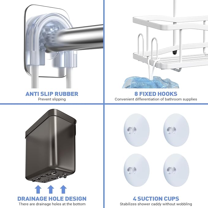 Aitatty Hanging Shower Caddy Bathroom Organizer: Rustproof Shower Shelf Racks Over Shower Head - No Drilling Inside Bath Shower Rack Shelves Over Showerhead for Shampoo with Soap Holder White - Image 5