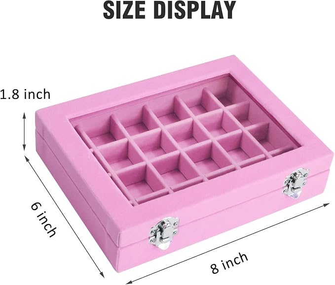 Vicoter Velvet Jewelry Box 24 Grid Jewelry Ring Display Organiser Box Tray Holder Earrings Storage Case for Girls Wife Mom Women (Pink) - Image 2