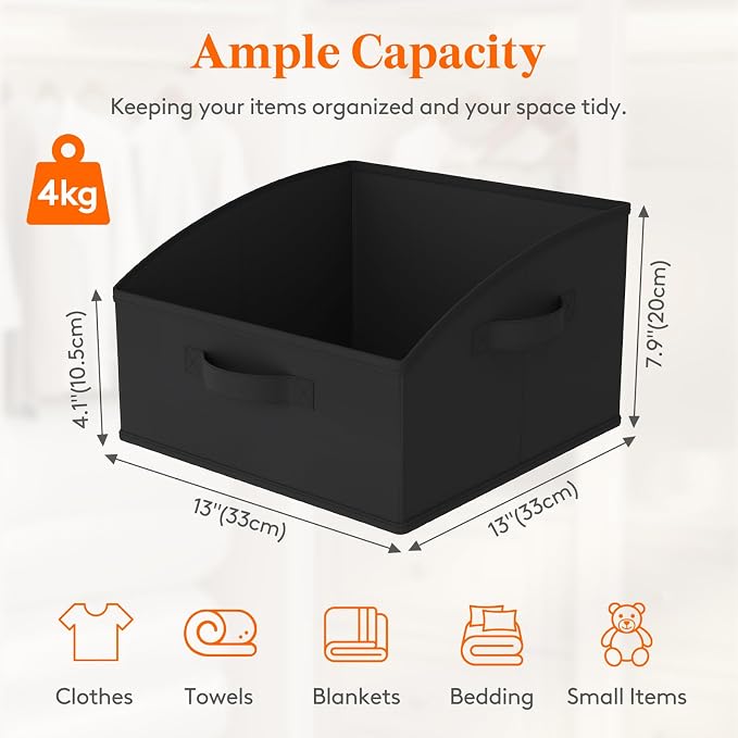 Lifewit Trapezoid Closet Storage Bins for Shelf, 6 Packs Non-woven Closet Organizer Baskets with Handles, Foldable Clothes Containers Boxes for Clothing, Book, Purse, 16L, Medium, Black - Image 2